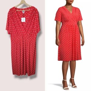 Anne Klein Bolero Dot-Print Fit & Flare Dress Size 3X Midi Stretch NWT